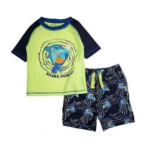 QUICKSAND Shark Print Swim Shorts with Neon Yellow Drawstring 5T